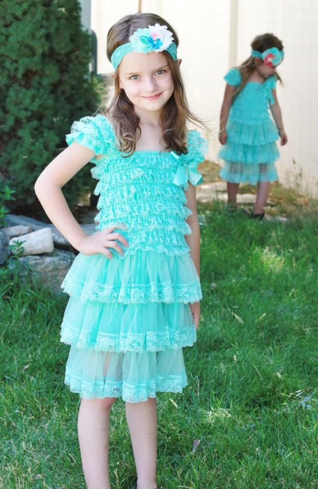 Aqua Lace Dress Headband SET, AquaToddler Dress,aqua Dress,Flower Girl