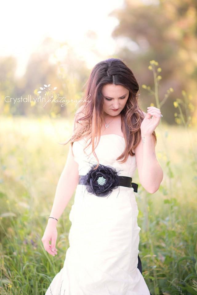 Black Sash Black Flower Sash Bridal Sash Wedding Sash Bridal Belt