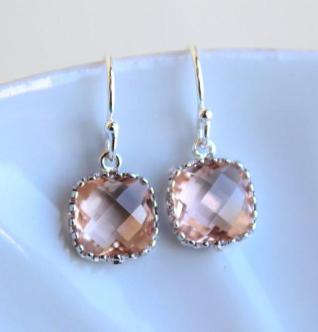 Dainty Small Champagne Blush Earrings Silver Peach Bridesmaid