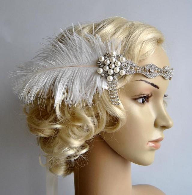 Rhinestone Headband Headpiece With Feathers, Great Gatsby Headband