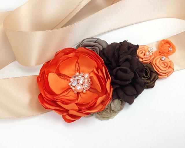 Rustic Bridal Sash Orange Brown Champagne Sash For Wedding