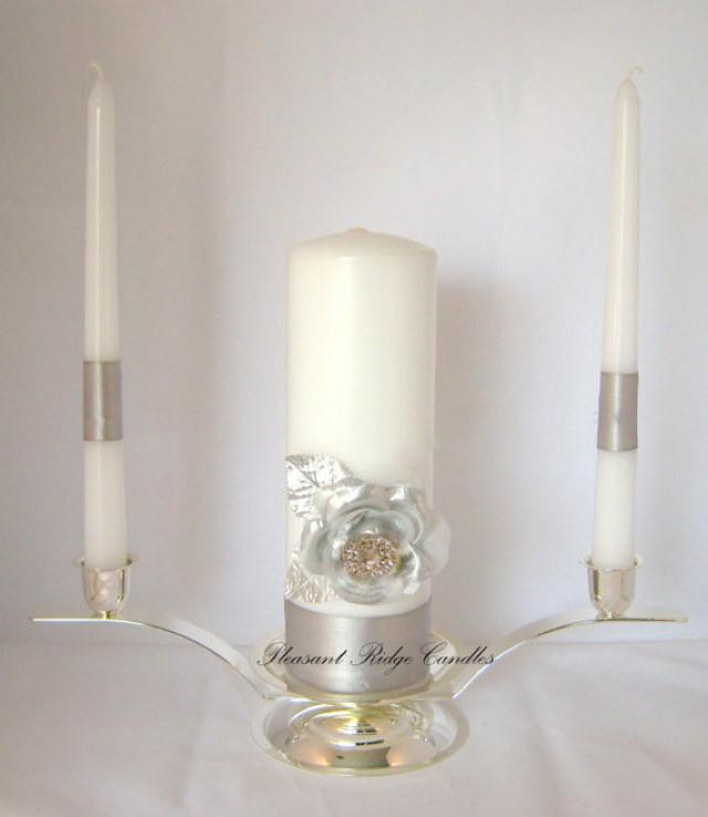 Silver Unity Candle Wedding Candle Rose Unity Candle Rhinestone Unity