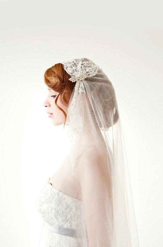 Wedding Veil, Juliet Cap, Bridal Veil, Chapel Length, Lace Veil Touch