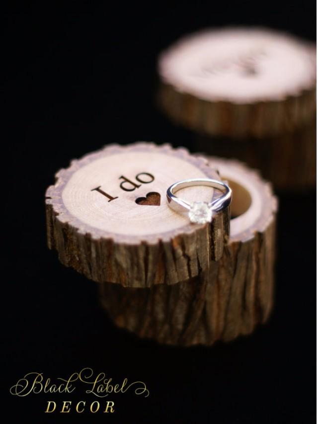Rustic Hickory Ring Bearer Wood Ring Box, Alternative Tree Stump Ring