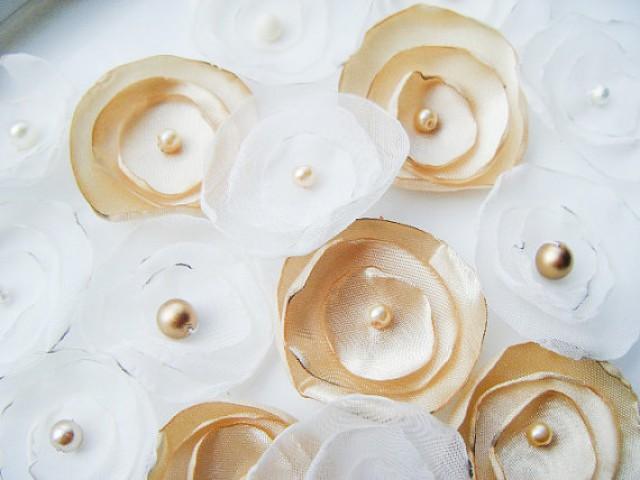 Gold And Ivory White Wedding Table Decoration Flowers Silk Fabric Flowers X 10 Champagne Mix 2287121 Weddbook