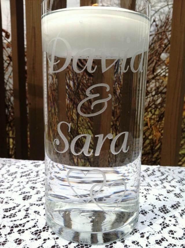 Wedding Ceremony Unity Candle Personalized With Names And Double Heart