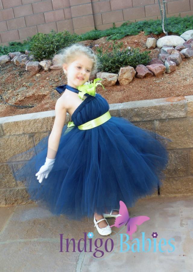 lime green and navy blue dress