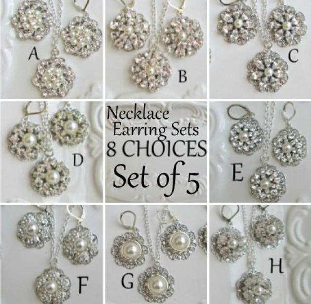 Set Of 5 Necklace Earring Sets Bridesmaid Jewelry Ivory Pearl Set