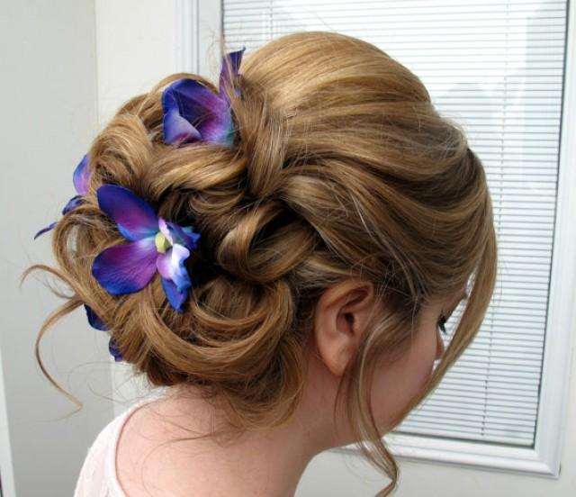 Wedding Hair Accessories Blue Purple Dendrobium Orchid Bobby Pins