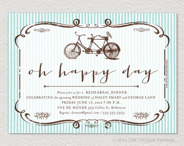 Printable Oh Happy Day Rehearsal Dinner Invitation Tandem Bike Stripes Blue 2287506 Weddbook