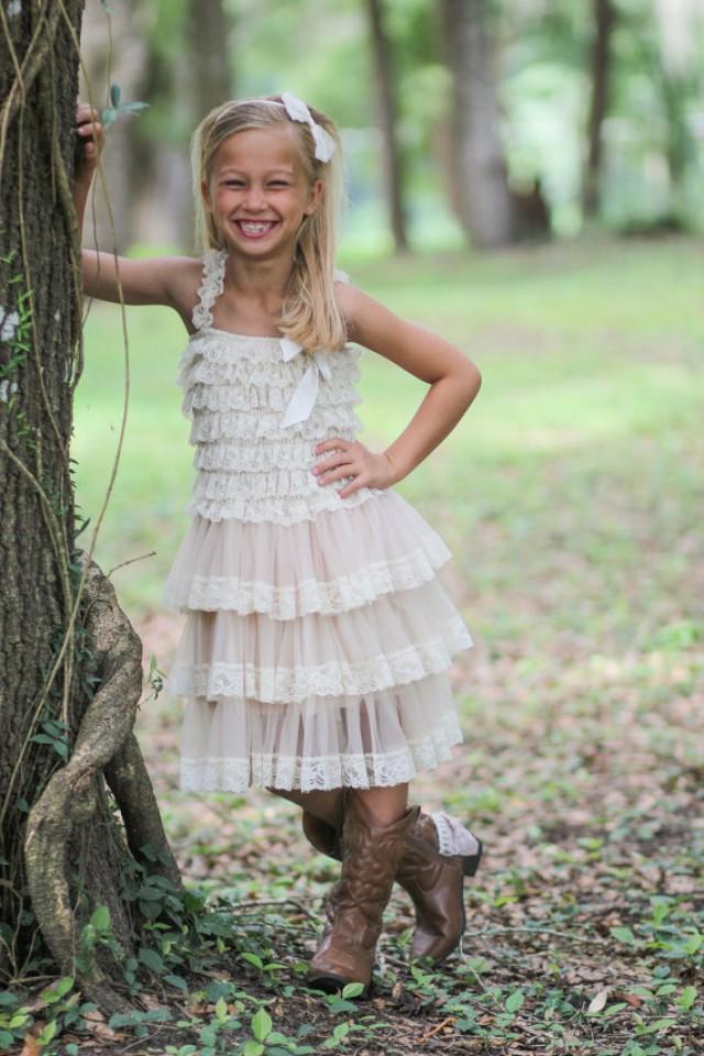 Rustic Flower Girl Dress Flower Girl Dresses Cream Dress Lace Dress