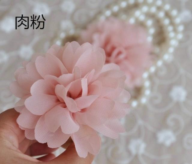 2pcs Blush Pink Chiffon Poeny Flowers, Chiffon Rosette, Chic Chiffon