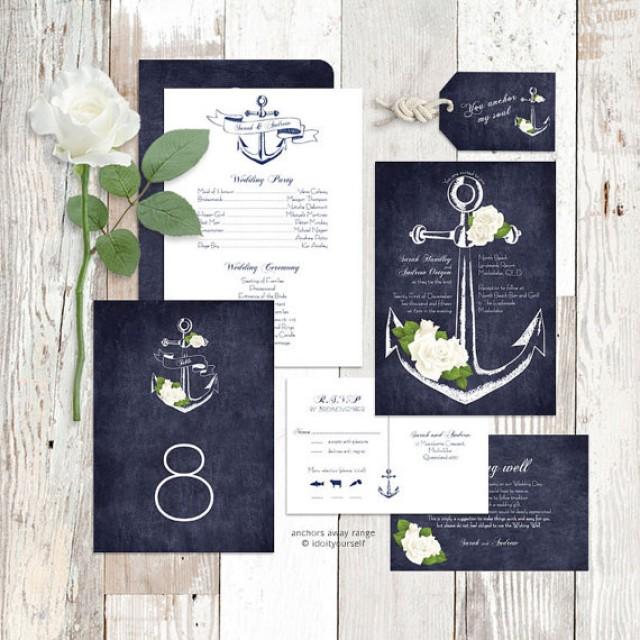 Wedding Invitation Suite Printable Nautical Rose Floral Sea Invite