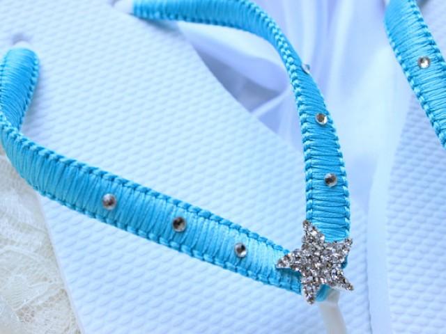 Turquoise Blue Bridesmaid Flip Flops Crystal Bridal Flip Flops