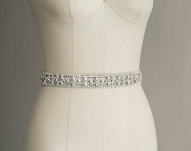 PRISCILLA Crystal Sash Belt, Bridal Gown Belt, Long Rhinestone Sash
