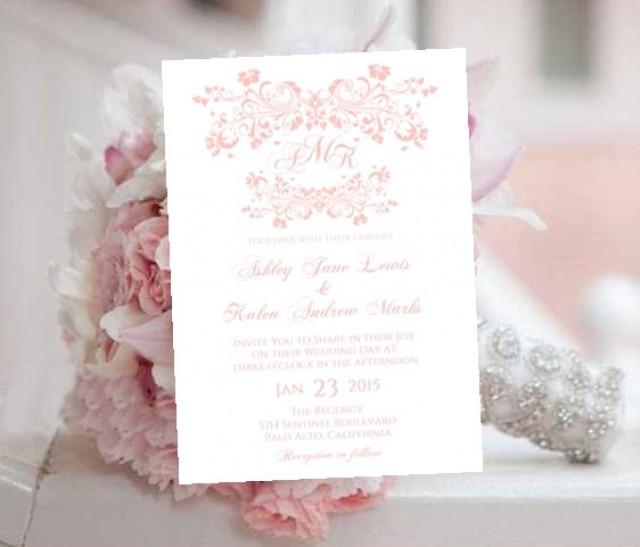 Wedding Invitation Template Printable Monogram Blush Pink Fleurs Instant Download Diy Editable Order Any Color Free Fonts Included 2287733 Weddbook