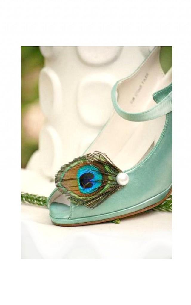 Shoe Clips Peacock & Pearl / Rhinestone Gem. Statement Feminine Couture