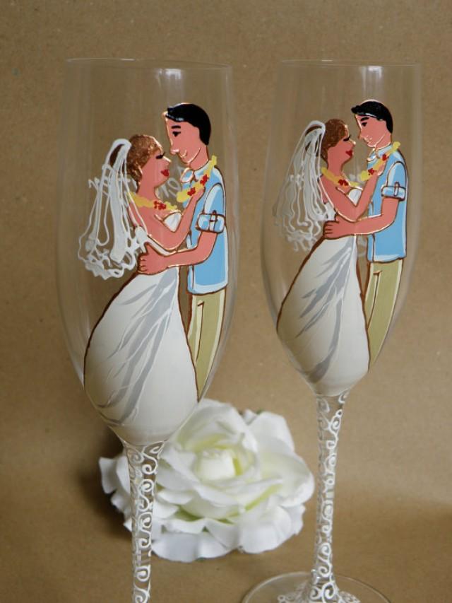 Hand Painted Decoration Wedding Toasting Flutes Set Of 2