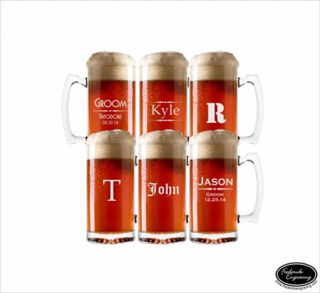 SIX Etched Wedding Party Glasses, SHIPS FAST, Personalized Beer Mugs