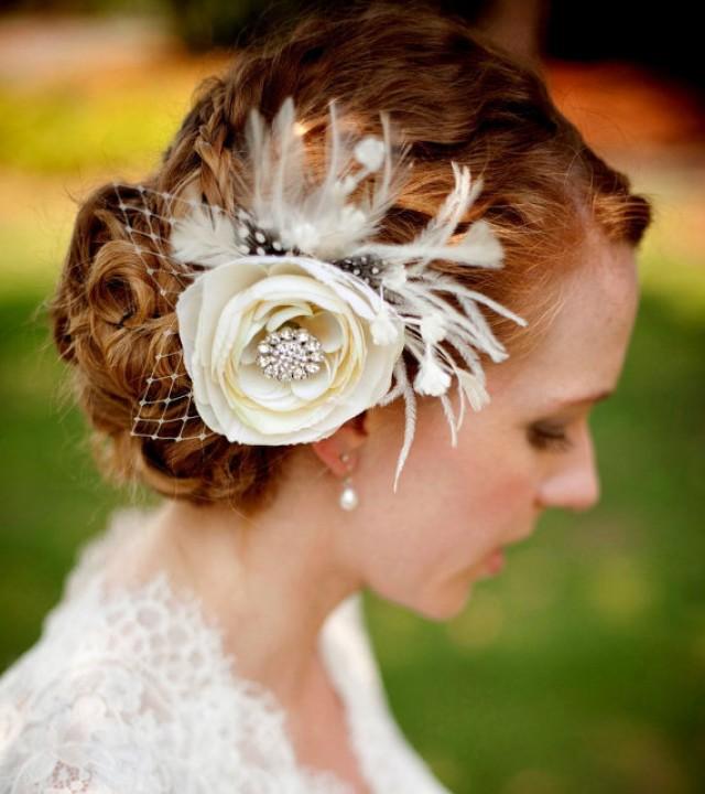 Ivory Bridal Fascinator, Rustic Woodland Wedding, Flower Hair Accessory