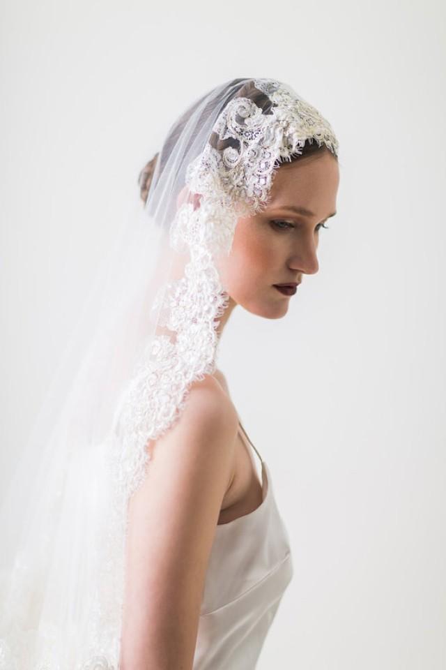 Marigold Mantilla Veil Gold Lace Veil Eyelash Lace Veil Bridal