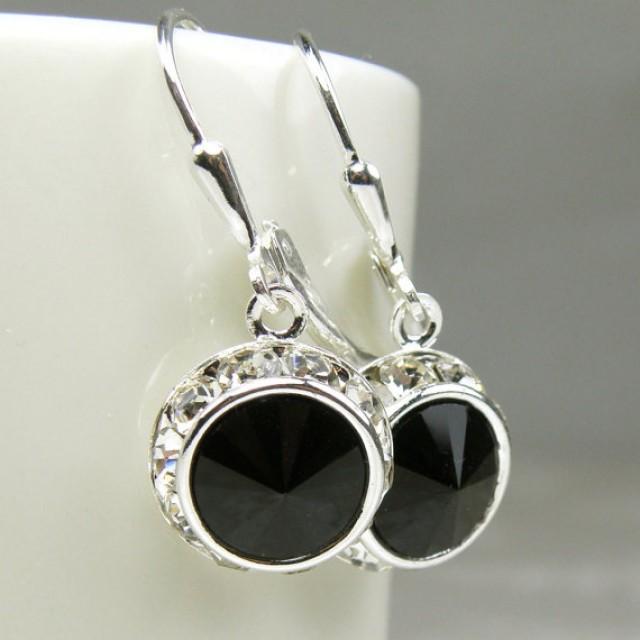 Black Earrings Round Swarovski Crystal Black Onyx Earrings