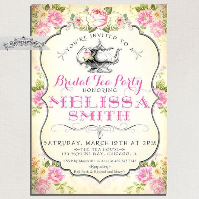 Bridal Shower Tea Party Invitations Vintage Style Pink Yellow Shabby Bridal Shower Tea Party Invitations Vintage Style Pink Yellow Shabby Chic Roses Digital Printable File Or Printed Cards No 751