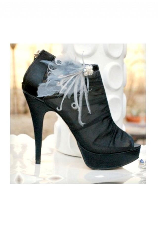 Pair Shoe Clips Slate Silver Gray Grey Pearls / Rhinestones. Couture