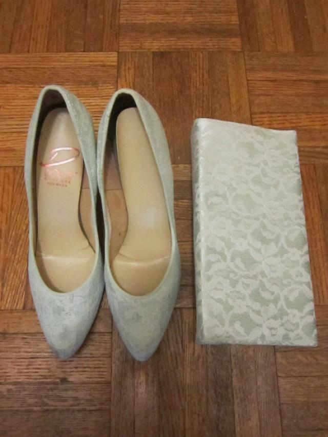 pale blue shoes and clutch bag
