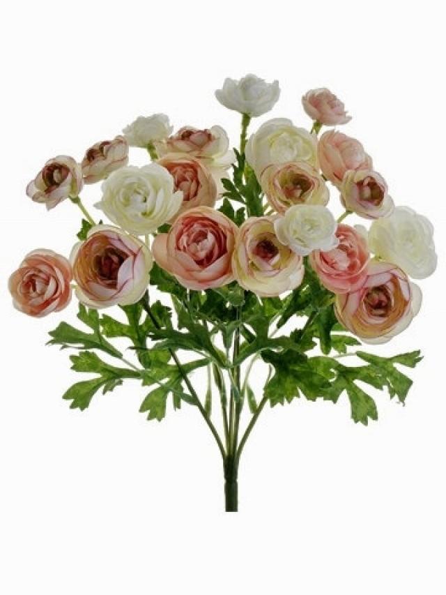 Artificial Flowers Hues of Green and Cream Ranunculus Bush 