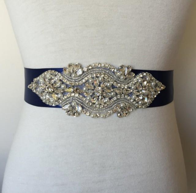 Navy Sash Rhinestone Belt