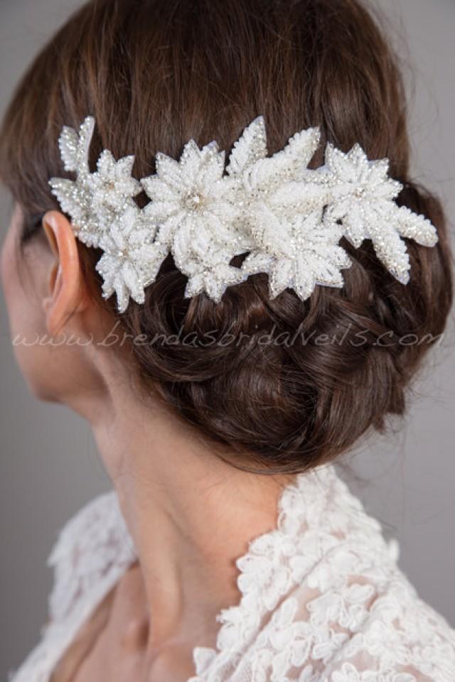 Bridal Hair Clip, Beaded Flower Headpiece, Wedding Hairpiece, Wedding