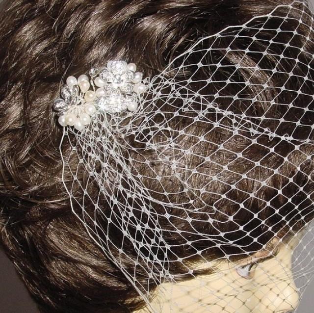 Wedding Pearl And Rhinestone Birdcage Veil Bridal Visor Veil Ready To Ship In Ivory 2290392