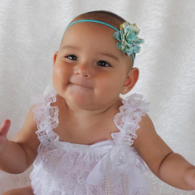 Blue Floral Flower With Pearls Headband For Newborns, Infants, Toddlers