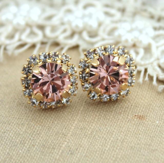 Pink Blush Stud Earrings Blush Pink Swarovski Earrings Vintage Rose