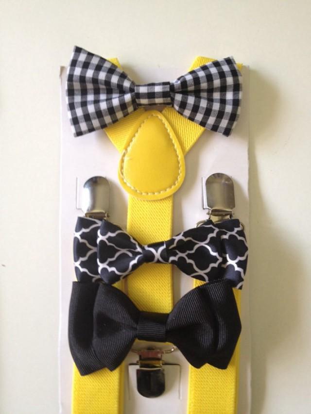 Suspender Bowtie Set Black Baby Bow Tie Yellow Suspenders White Boys