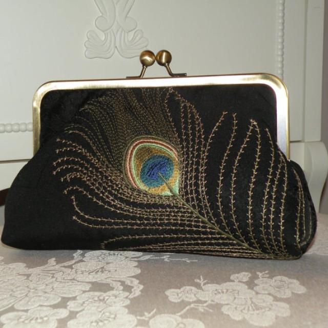 Embroidered Peacock Feather..Clutch/Purse/Bag..Bridal/Bridesmaid
