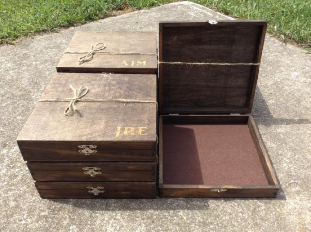 Engraved Wooden Cigar Box Set Of 6 With Felt Lining Rustic