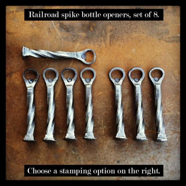 Set Of 8 Groomsmen Gifts Personalized Railroad Spike Beer Bottle