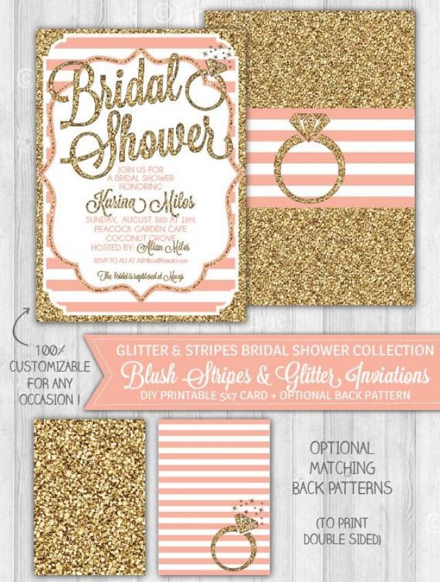 Blush Pink Gold Glitter Bridal Shower Invitation Bridal Shower 
