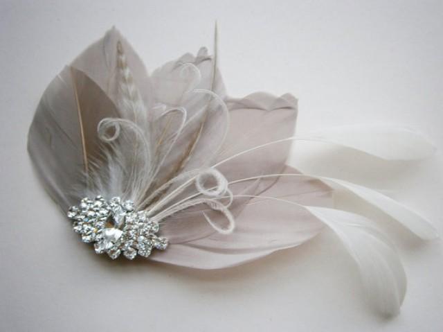 Ivory Feather Gray Grey Weddings Hair Accessory Facinator