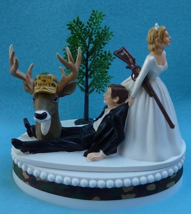 HUMOROUS WEDDING CAMO DEER BALL CHAIN HUNTING CAKE TOPPER 