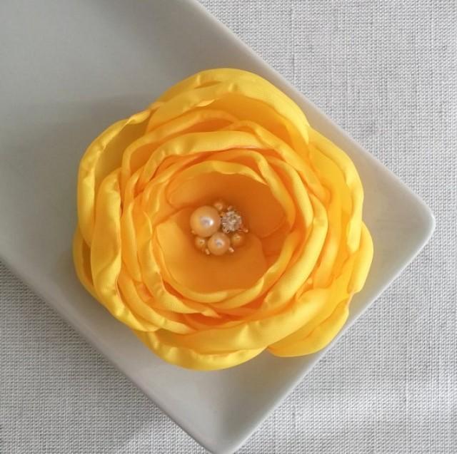 Yellow Silk Fabric Flower Bridesmaids Gift, Yellow Bridal Hair Dress