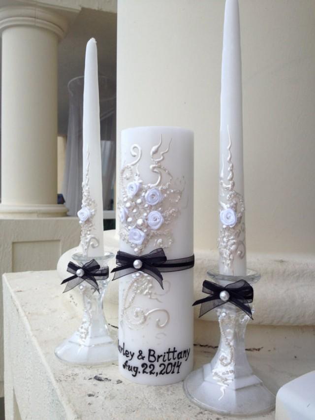 Beautiful Wedding Unity Candle Set, Great Match For Your Black&White