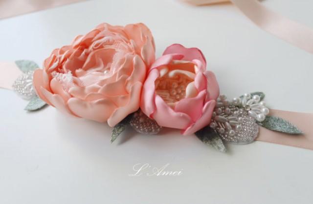 Blush Pink Wedding Sash -Soft Pink Flower Bridal Sash, Bridesmaid Sash ...