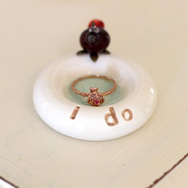I Do Engagement Ring Holder, Wedding Ring Bowl, Glass Bird Ceramic Ring