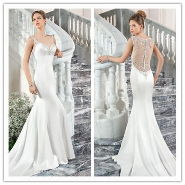 Vintage Mermaid Wedding Dresses White 2015 Illusion Back Bridal