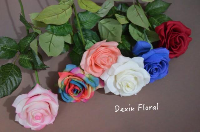 Natural Real Touch Artificial Roses Single Stems In Red White Rainbow Blue For Wedding Centerpieces Bridal Bouquets 2293179 Weddbook