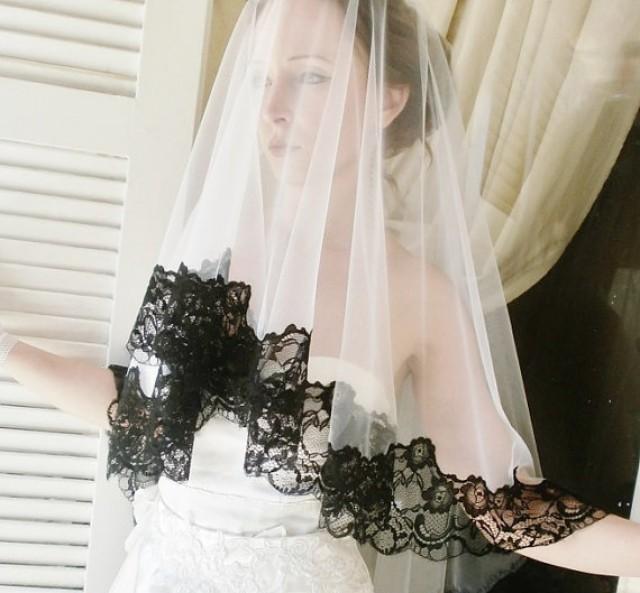 black wedding dress white veil