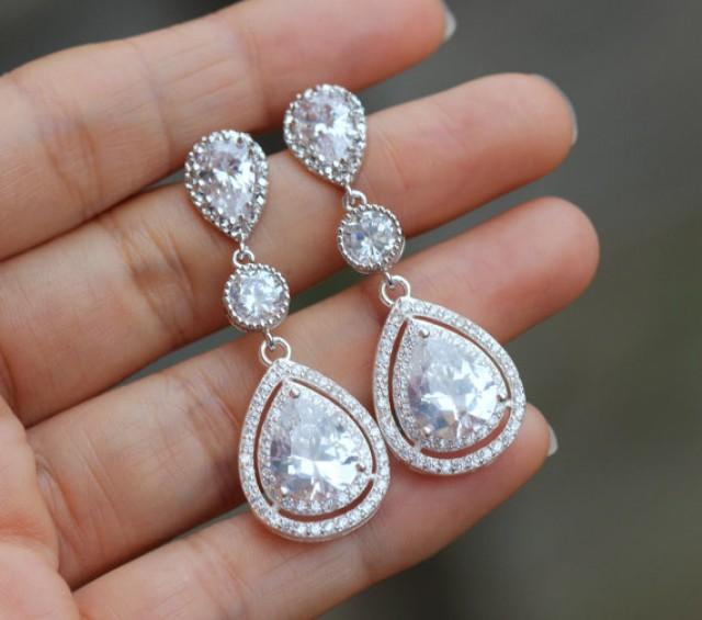 Triple Drop Bridal Earring Cz Wedding Jewelry Wedding Drop Earring